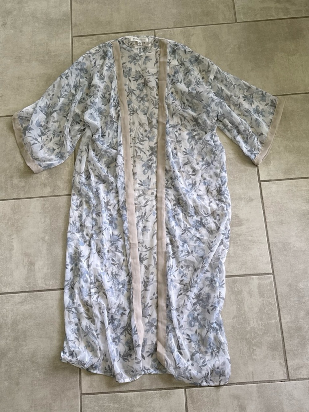 BCBGeneration White and Light Blue Floral Sheer Swim Coverup